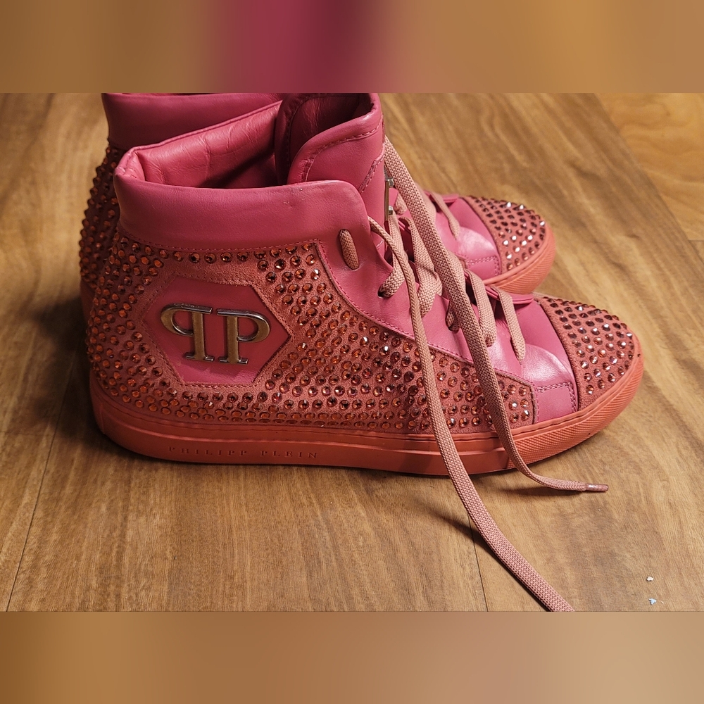 Philipp Plein Pink Studded High-Top Sneakers EU Size 41, US Womens 10 Men 8